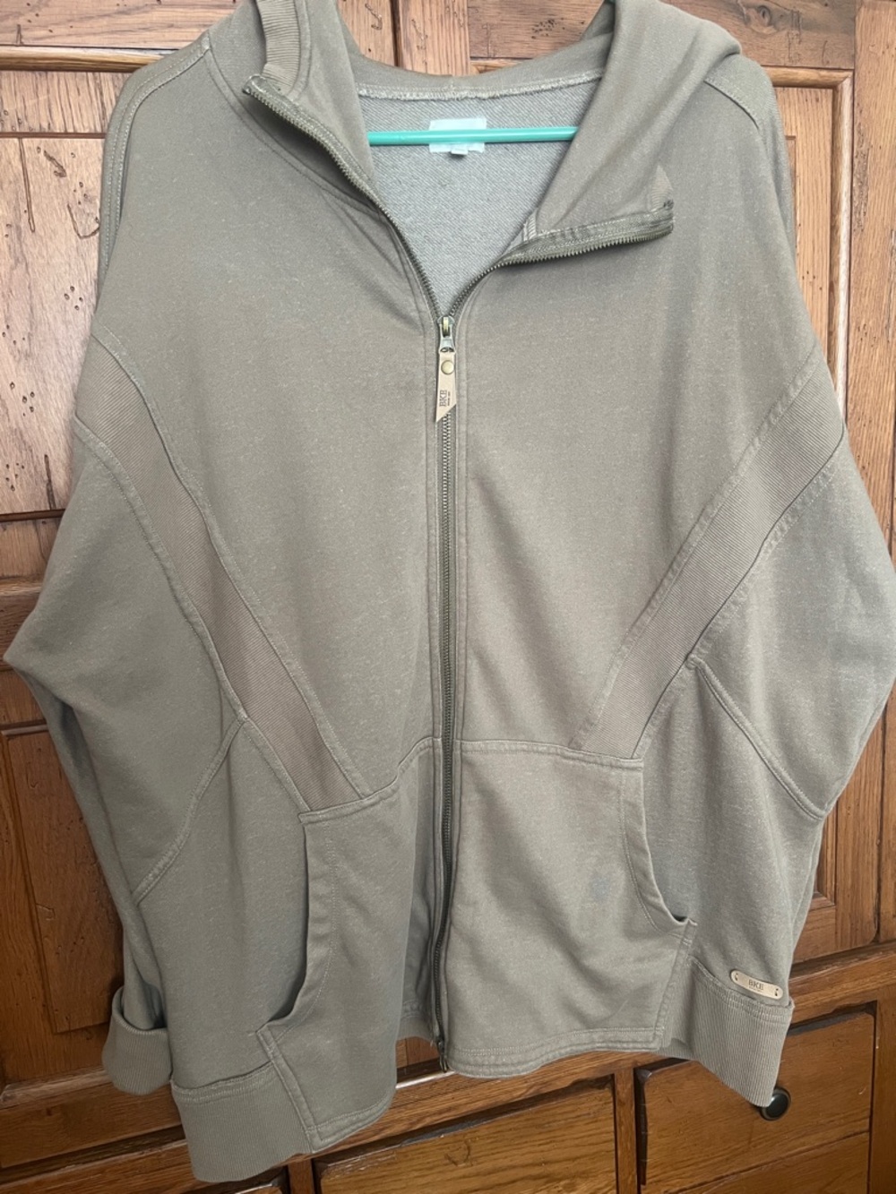 BKE Olive Zip-Up Hoodie with Panel Detailing